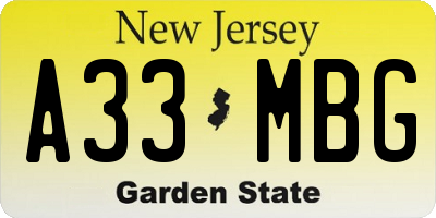 NJ license plate A33MBG