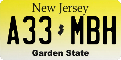 NJ license plate A33MBH