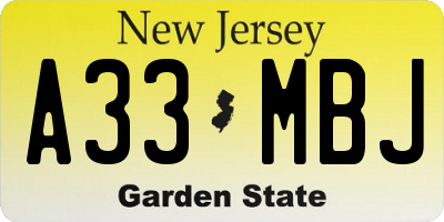 NJ license plate A33MBJ