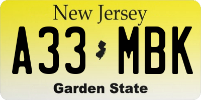 NJ license plate A33MBK