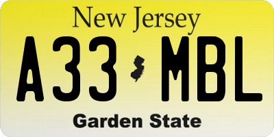 NJ license plate A33MBL