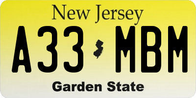 NJ license plate A33MBM