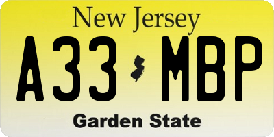 NJ license plate A33MBP