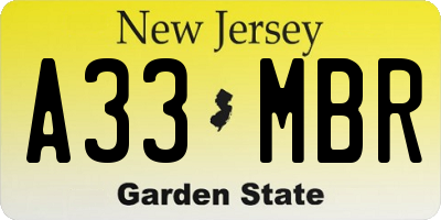 NJ license plate A33MBR