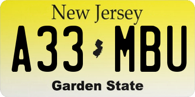 NJ license plate A33MBU