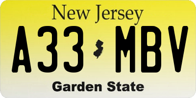NJ license plate A33MBV
