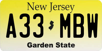 NJ license plate A33MBW