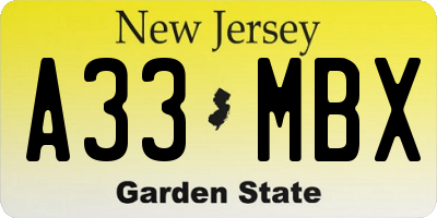 NJ license plate A33MBX
