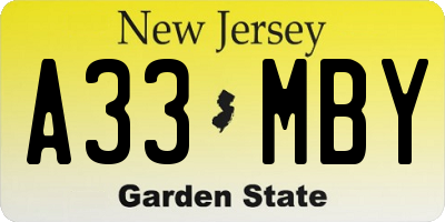 NJ license plate A33MBY
