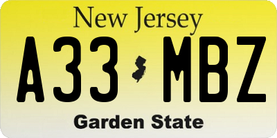 NJ license plate A33MBZ