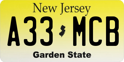 NJ license plate A33MCB