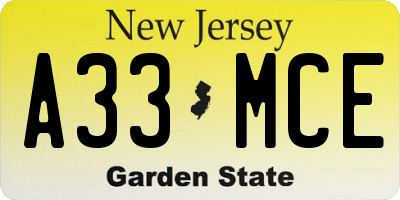 NJ license plate A33MCE
