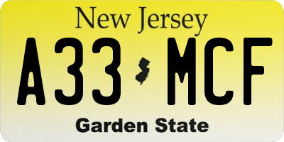 NJ license plate A33MCF