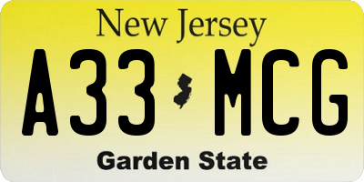 NJ license plate A33MCG