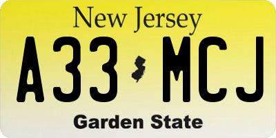 NJ license plate A33MCJ