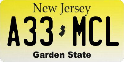 NJ license plate A33MCL