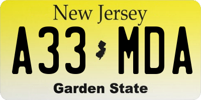 NJ license plate A33MDA