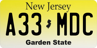 NJ license plate A33MDC