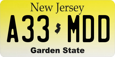 NJ license plate A33MDD