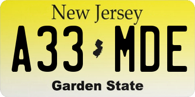 NJ license plate A33MDE