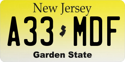 NJ license plate A33MDF