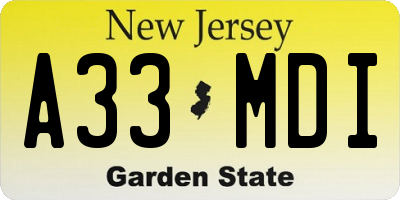 NJ license plate A33MDI
