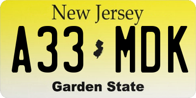 NJ license plate A33MDK