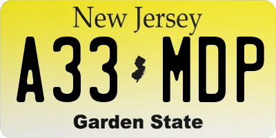 NJ license plate A33MDP