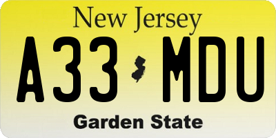 NJ license plate A33MDU