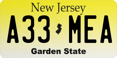 NJ license plate A33MEA