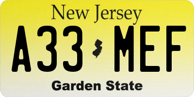 NJ license plate A33MEF