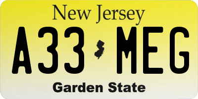 NJ license plate A33MEG