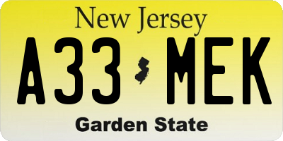 NJ license plate A33MEK