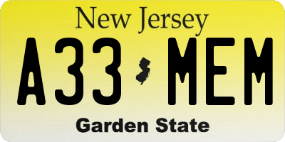 NJ license plate A33MEM