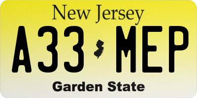 NJ license plate A33MEP