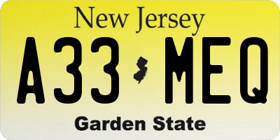 NJ license plate A33MEQ