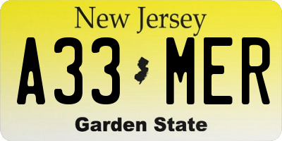 NJ license plate A33MER