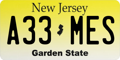 NJ license plate A33MES