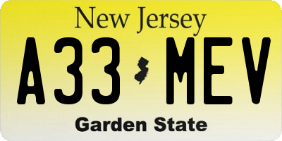 NJ license plate A33MEV
