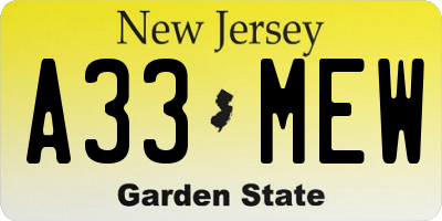 NJ license plate A33MEW