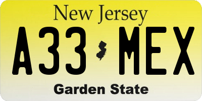 NJ license plate A33MEX