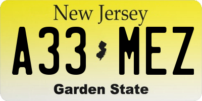 NJ license plate A33MEZ