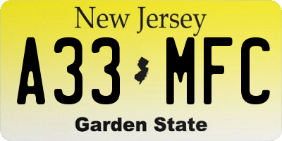 NJ license plate A33MFC