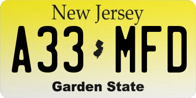 NJ license plate A33MFD