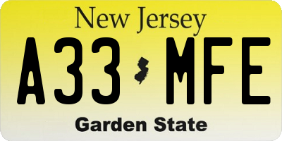 NJ license plate A33MFE