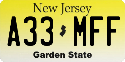 NJ license plate A33MFF