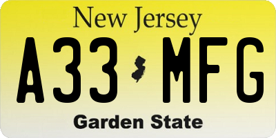 NJ license plate A33MFG