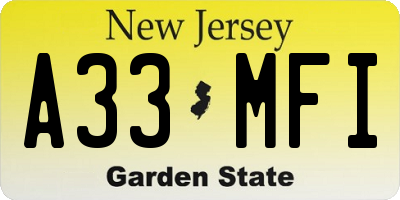 NJ license plate A33MFI