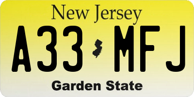 NJ license plate A33MFJ