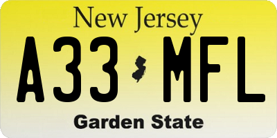 NJ license plate A33MFL